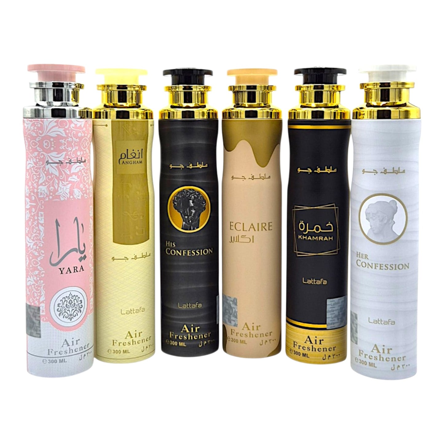 Lattafa Raumduft Set 6x300ml Air Freshener Raumspray Yara, Eclaire, usw.