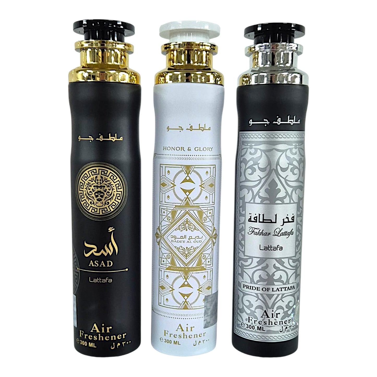 Lattafa Raumduft Set Lufterfrischer Honor & Glory Fakhar, Asad 3x300ml=900ml