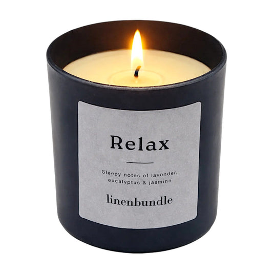 Relax Duftkerze von Linenbundle Lavendel Eukalyptus Jasmin Im Glas