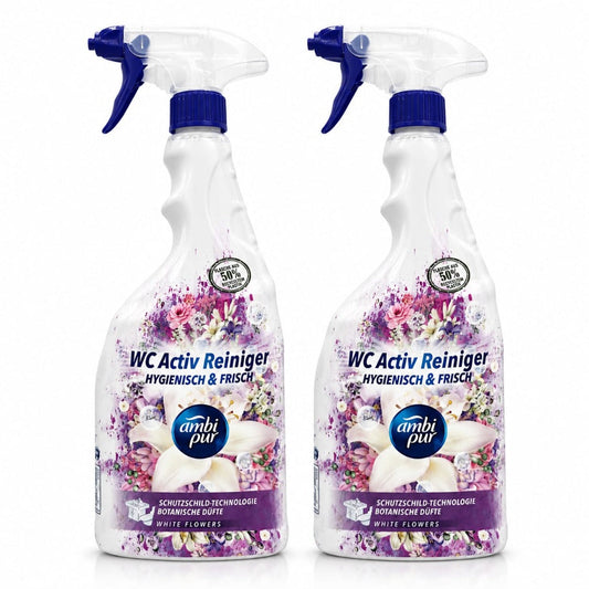 Ambi Pur WC Active Spray Weiße Blumen 2x750ml – frischer blumiger WC-Reiniger Doppelpack